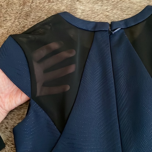Guess Navy Blue Cap Sleeve Bodycon Dress with Black Mesh Panels Size 4 - Picture 5 of 12